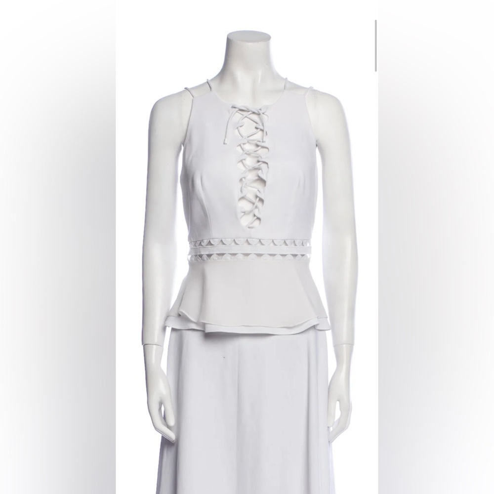 Jonathan Simkhai White Square Neckline Lace-Up Ruffle Blouse, Size 2